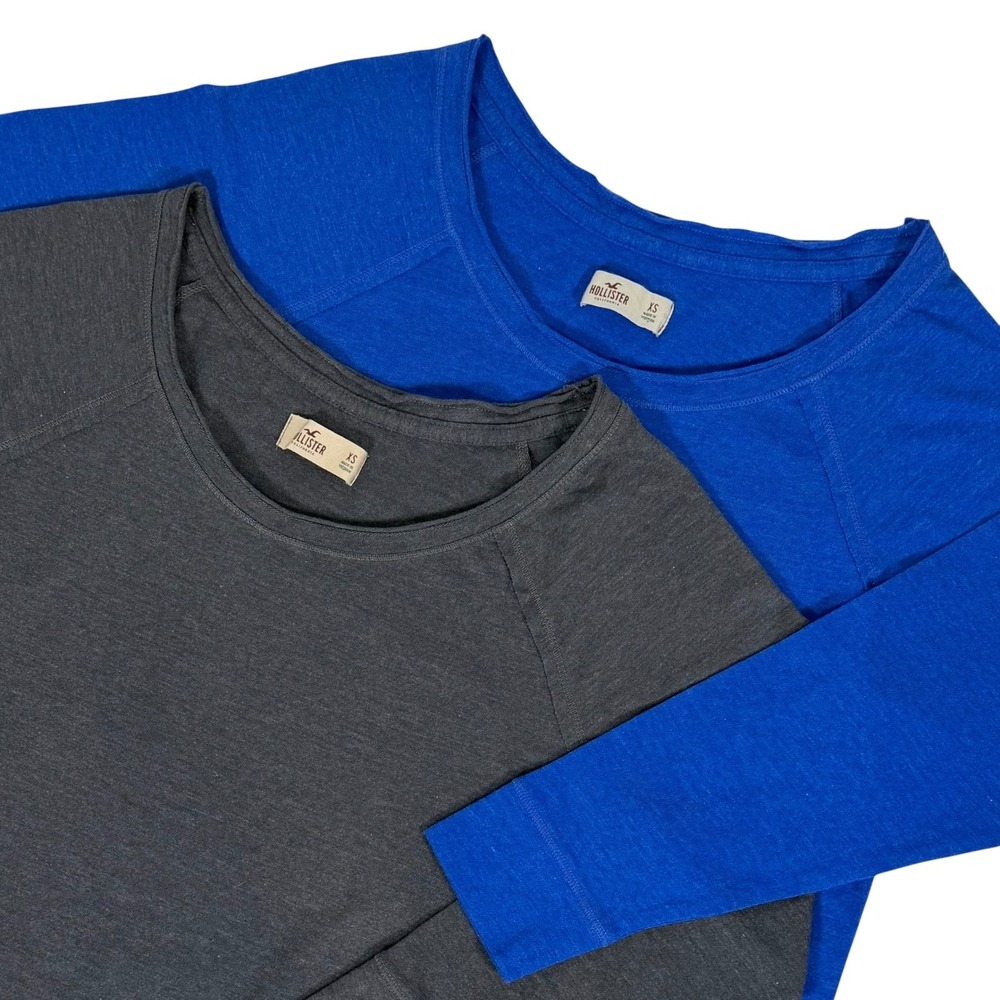 Hollister Womens Set of 2 Raglan 3/4 Sleeve Top Gray Blue Size XS Scoop Neck Y2K